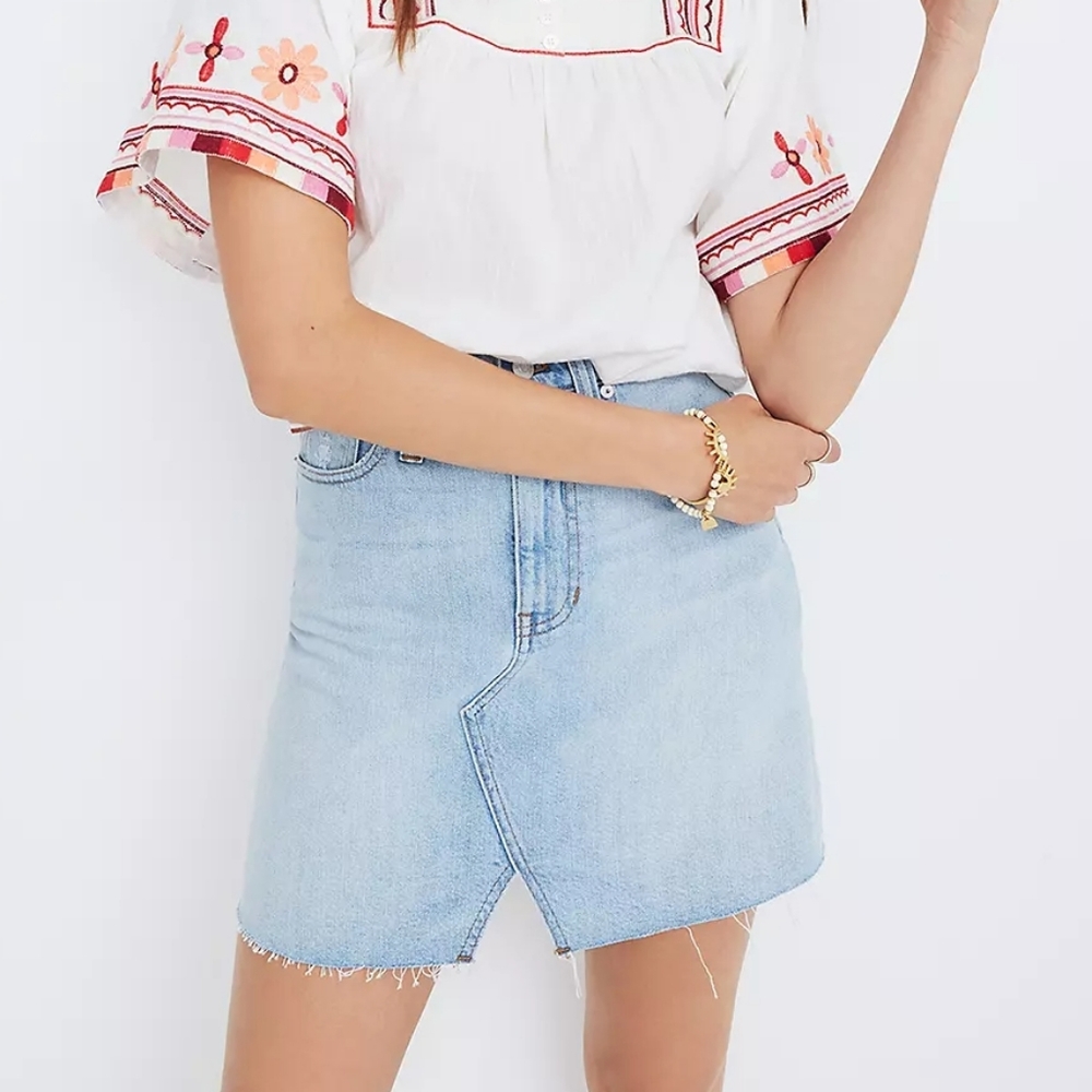 Madewell Rigid Denim A-Line Mini Skirt: Cutout Edition Size 30